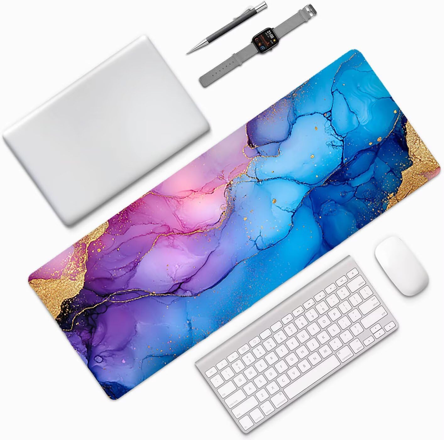 Lpfieonn Rosa Großes Schreibtischunterlage, XXL Schreibtischunterlagen, Blau XXL Wasserdicht Gaming Mousepad mit Vernähter Rand und Rutschfeste Gummibasis, für Laptop/Hause/Büro 120x60cm PF-1901