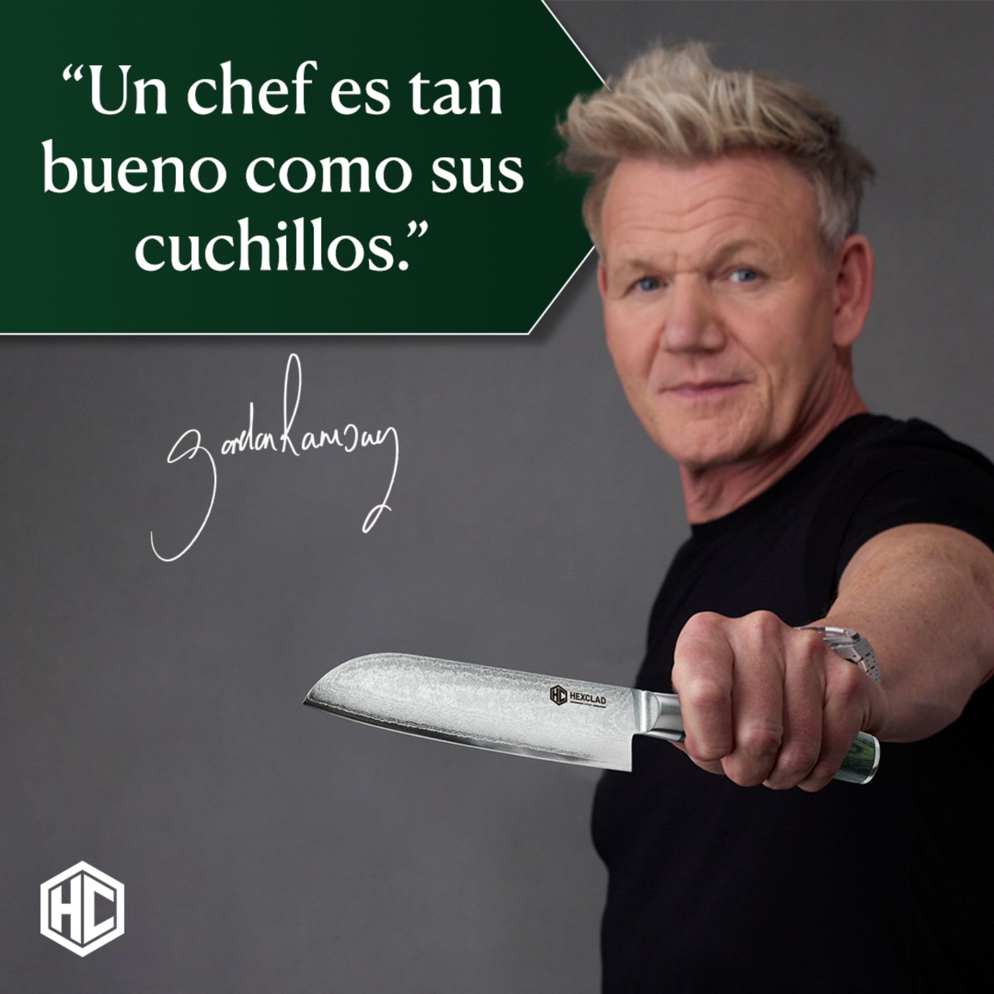 HexClad Cuchillo Santoku de 18 cm, Hoja de Acero Inoxidable de Damasco Japonés, Mango de Madera de Pakka