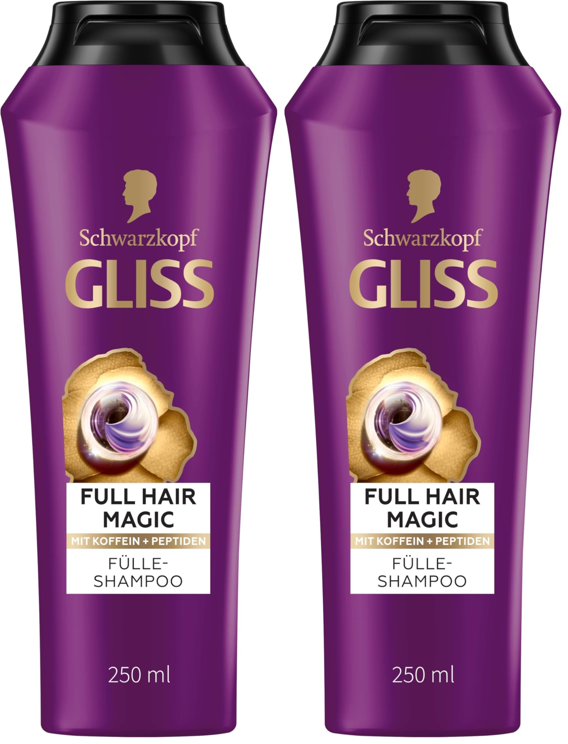 Gliss Full Hair Magic Fülle-Shampoo (250 ml), Haarshampoo mit Koffein & Peptiden für kraftloses, brüchiges Haar, Shampoo für feines Haar fördert die Haarwurzelaktivierung (Packung mit 2)