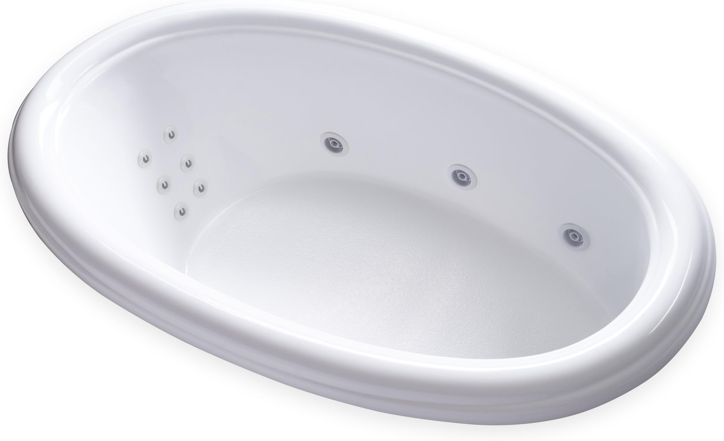 SOD6941 - Modern Fiberglass Whirlpool Water Massage Bathtub, w/Heated 12 Jets - Classic White Oval Acrylic Tub - End Drain - Deep Relaxing Soak - 69"L x 41"W x 18"H