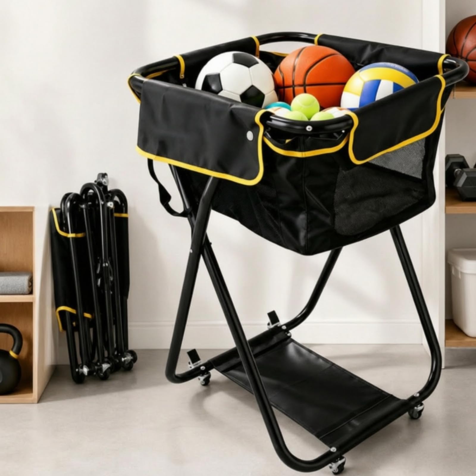 Carrello Porta Palline da Tennis Leggero Carrello da Tennis con Ruote Antistrappo Raccolgipalle per Palestre