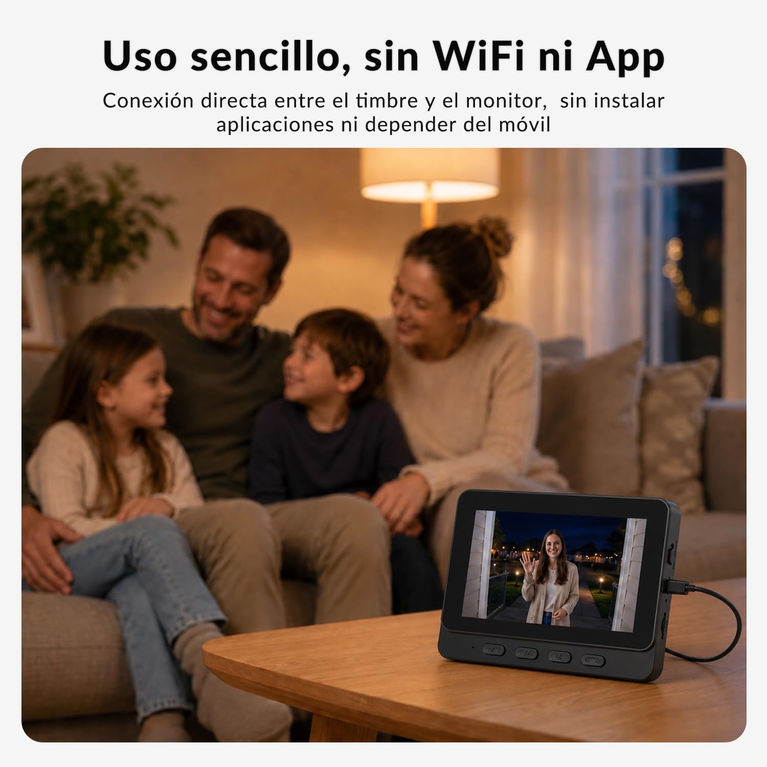 Videoportero Inalámbrico con Pantalla 4,3" sin WiFi ni App, Timbre con Cámara Exterior IP65 Impermeable, Monitor Interior, 135° Gran Angular, Audio Bidireccional, Visión Nocturna y Registro al Pulsar