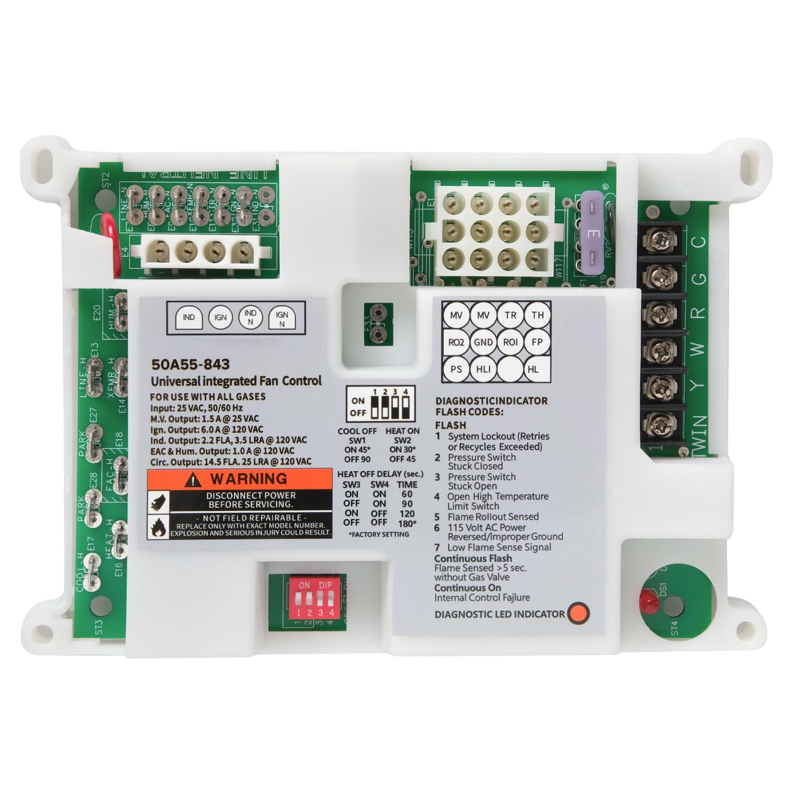 Photo 1 of ***BROKEN MOUNTING CLIPS*** 50A55-843 Ignition Control Module, Universal Integrated Furnace Control Board Furnace