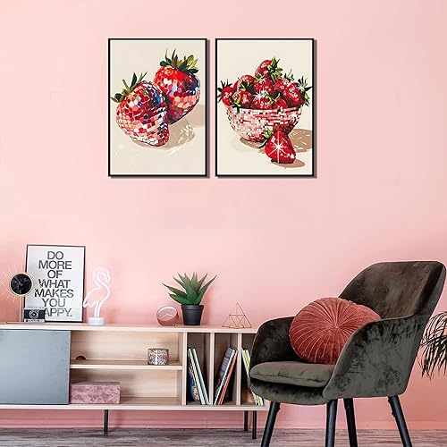 Miniatura 4 de 2 pósteres estéticos de pared de disco de fresa roja funky rojas, decoración de pared de fresas, coquetas, fresas, frutas, para apartamento de
