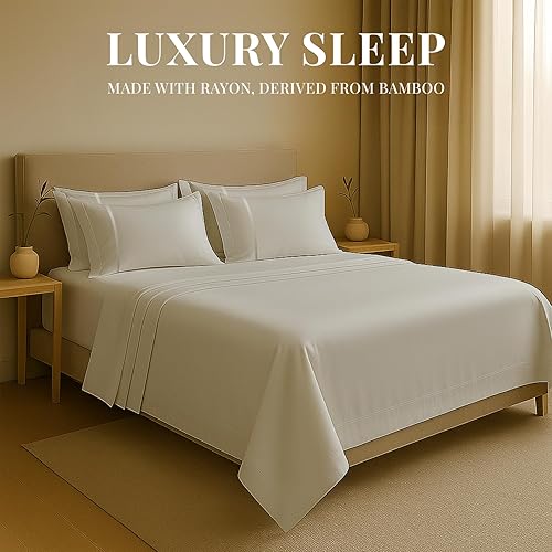 Miniatura 2 de Sacred Thread Juego de sábanas de bambú de 4 piezas, juego de ropa de cama y funda de almohada con bolsillos profundos, ropa de cama de hotel suave