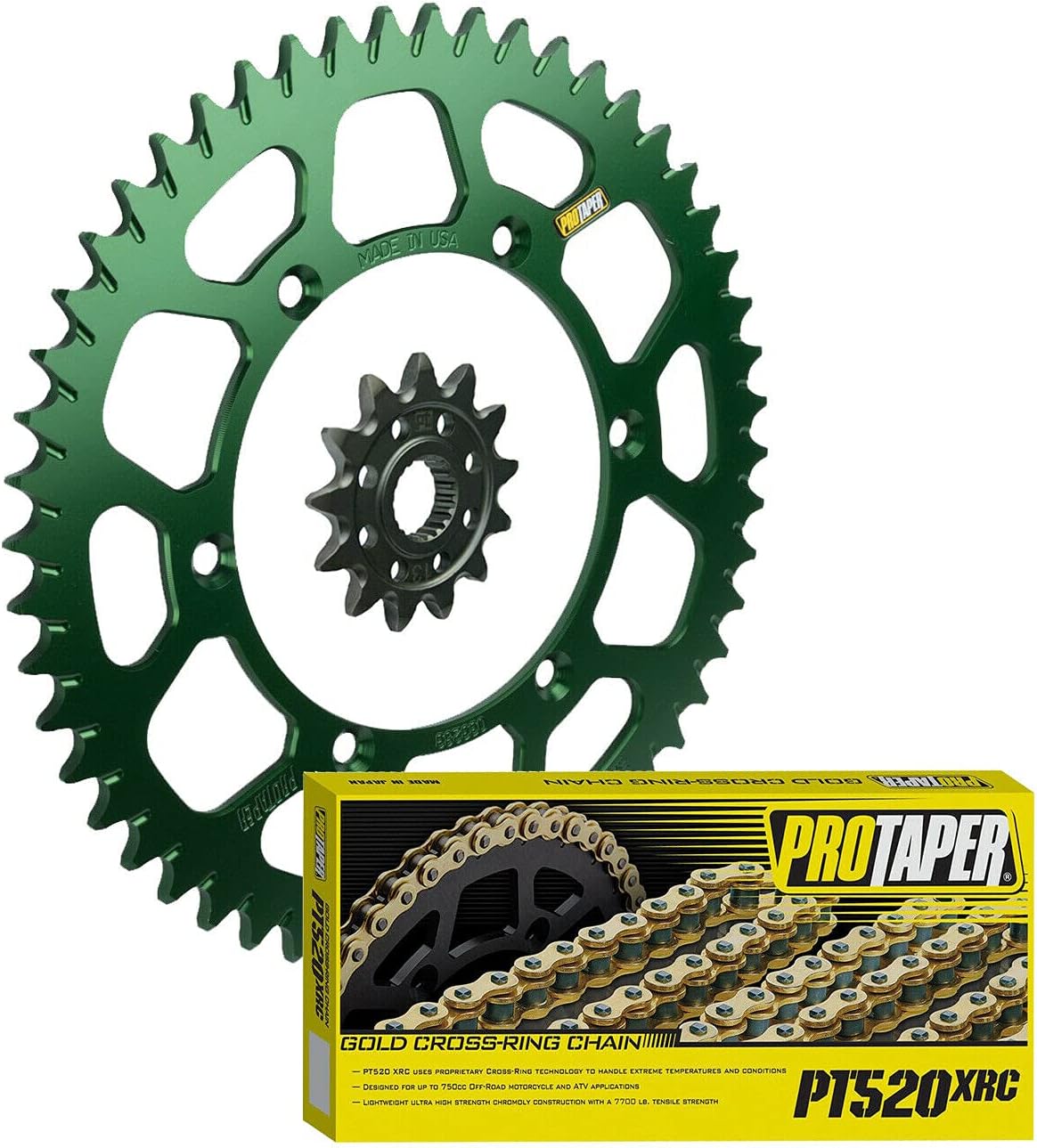 Pro Taper Front & Rear Sprockets & PT520XRC X-Ring Chain Kit - 13/51 GREEN - Compatible with Kawasaki KX450, KX450F, KX450X, KLX450R