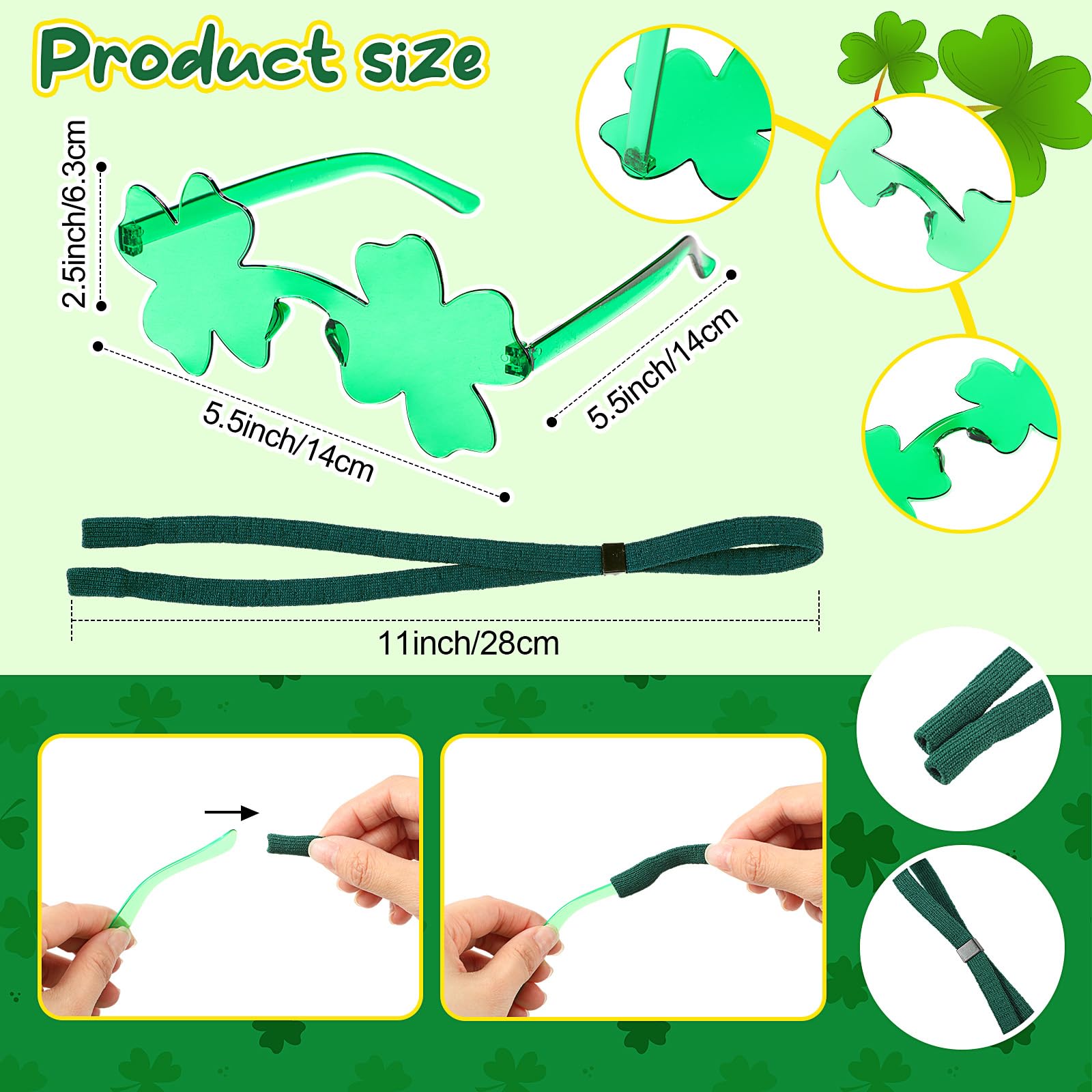 Jeere 2 Pcs St. Patrick's Day Dog Costume Green Clover Sunglasses with Rhinestone Puppy Headband Green Prop Sunglasses for Medium Large Dogs Cats for Cosplay Party Lucky Dress up(General)