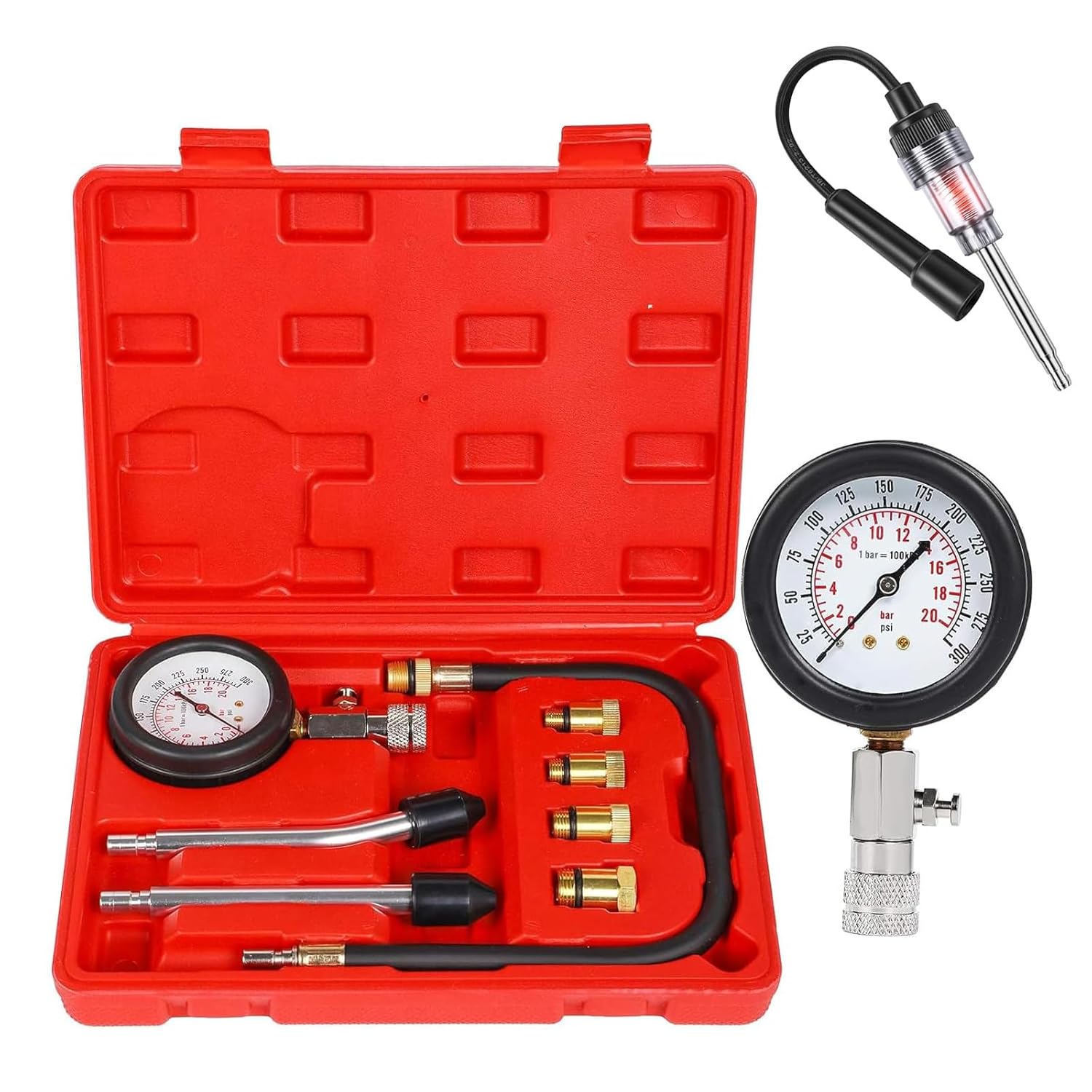SHOOSHINE Engine Compression Tester Kit, Automotive Tools Gauge for Motorcycle Car Truck Engine Cylinder Fuel Pressure Tester 0-300 PSI