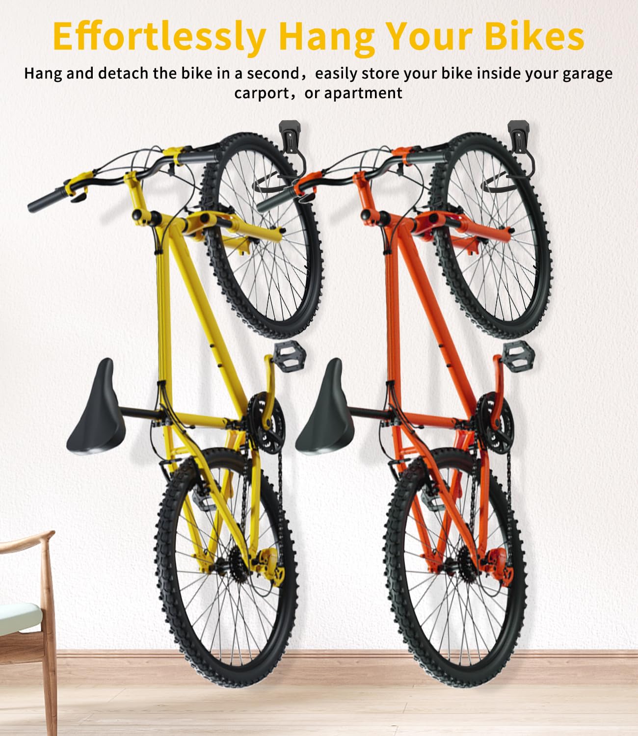 Supporto da Parete per Bicicletta,Appendi Bici da Muro 4 Supporti Bici in Ferro Battuto Salvaspazio Portabici a Parete Ganci Bicicletta Muro Garage Porta Bici da Terra con Imbottitura Morbida