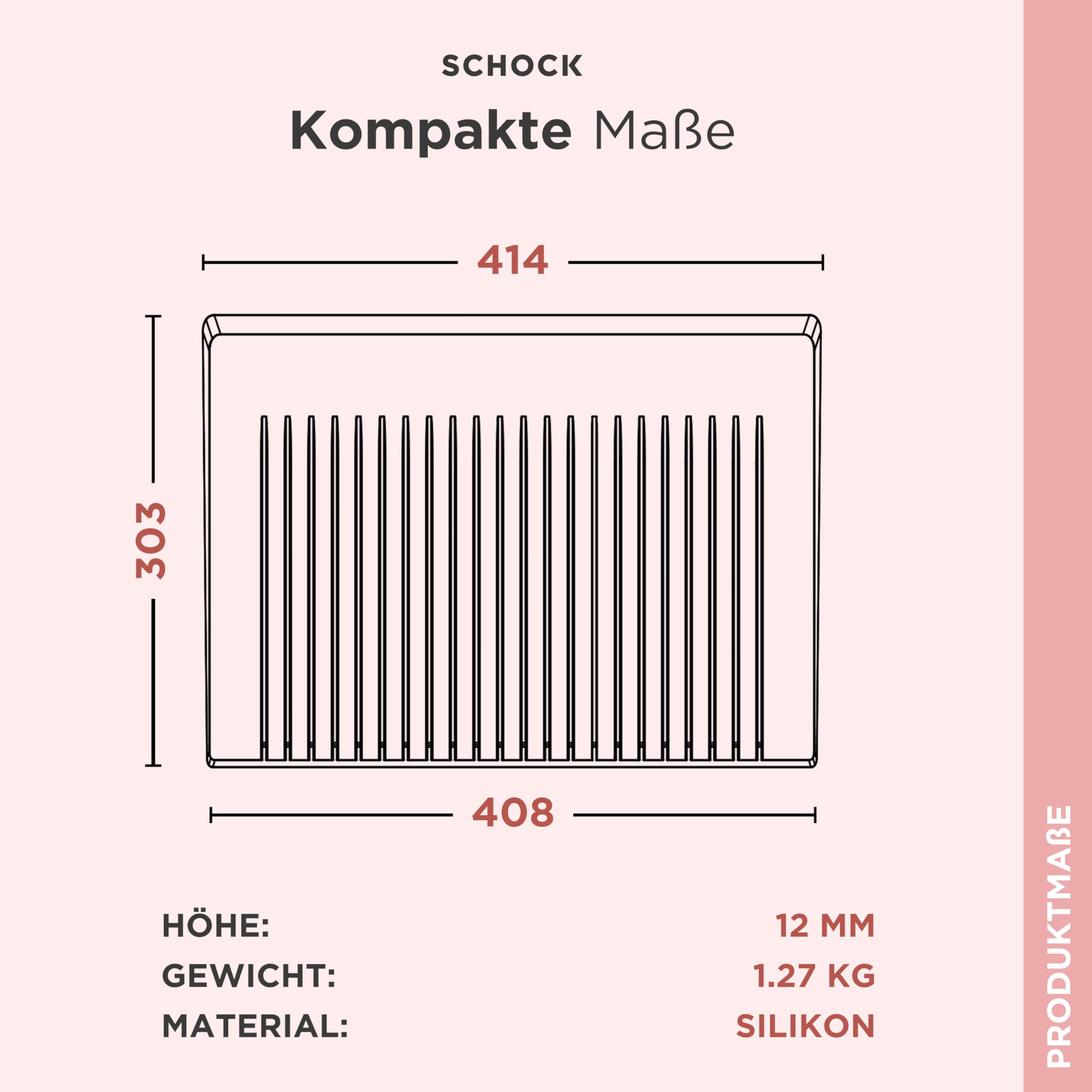 SCHOCK® Abtropfmatte Silikon anthrazit 40x30cm I Hitzebeständige und flexible Abtropfmatte für Spülen ohne Abtropffläche I Spülmaschinenfest rutschfest I Geschirr Abtropfmatte spülmaschinengeeignet