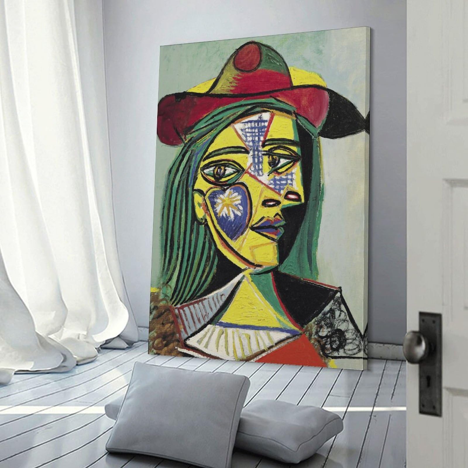 Amazon.co.jp: パブロ・ピカソ帽子と毛皮の襟をつけた女性絵画 