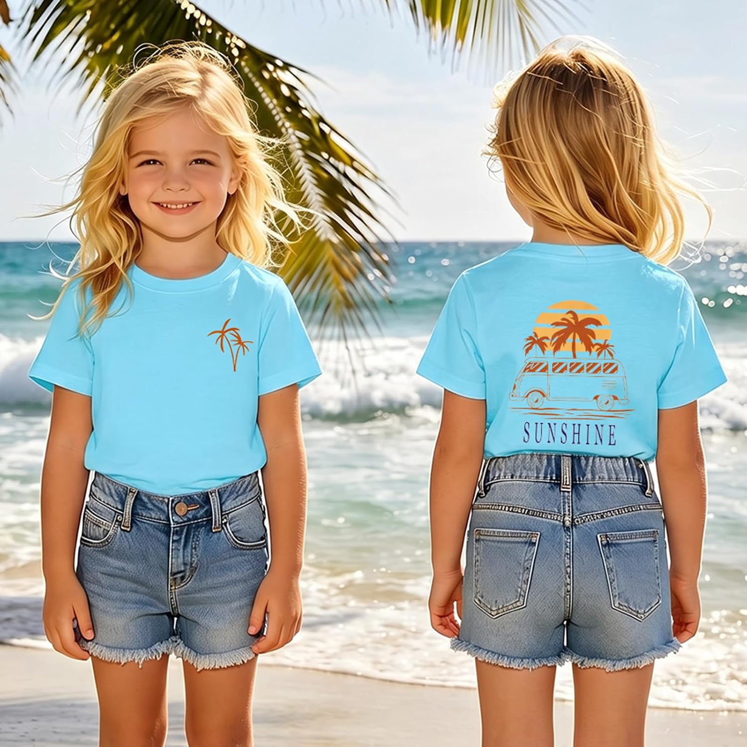 Toddler Boy Girl Hawaiian Shirts Beach Sunshine T-Shirt Kids Palm Tree Graphic Tee Funny Vacation Tops Summer Clothes