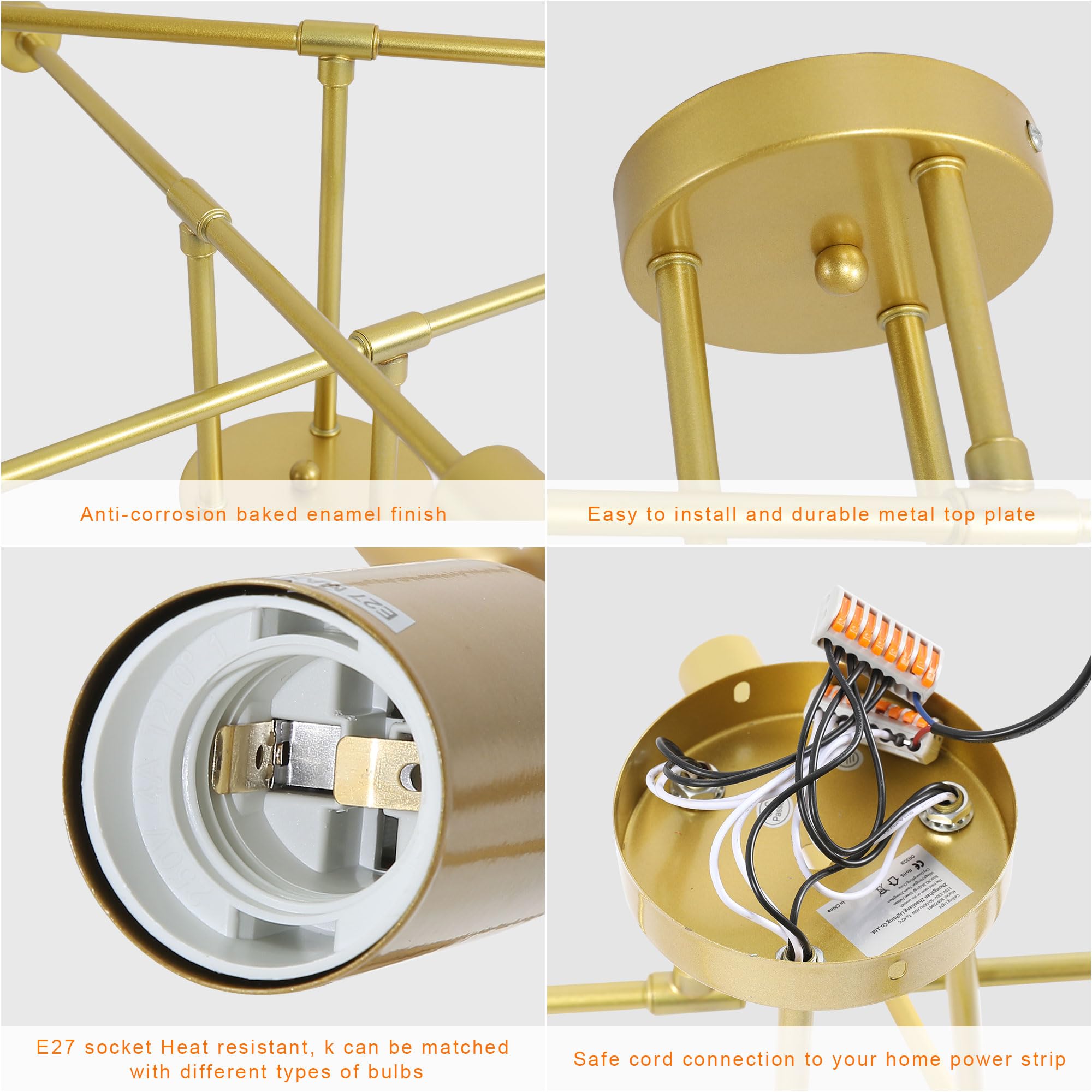Industriële Plafondlamp Sputnik Vintage van Metaal met 6 Lichtpunten en E27 Basis