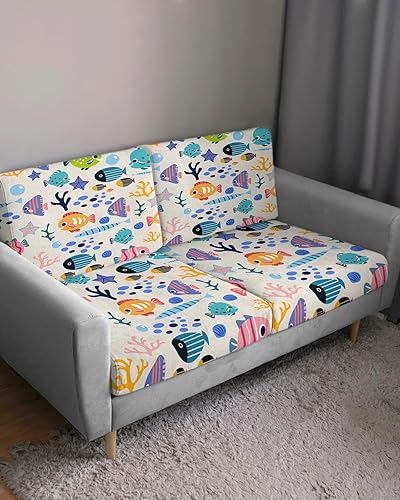 Miniatura 3 de Fundas de cojín para sofá costero, funda elástica para sofá con parte inferior elástica, fundas de sofá rústicas coloridas de dibujos animados de
