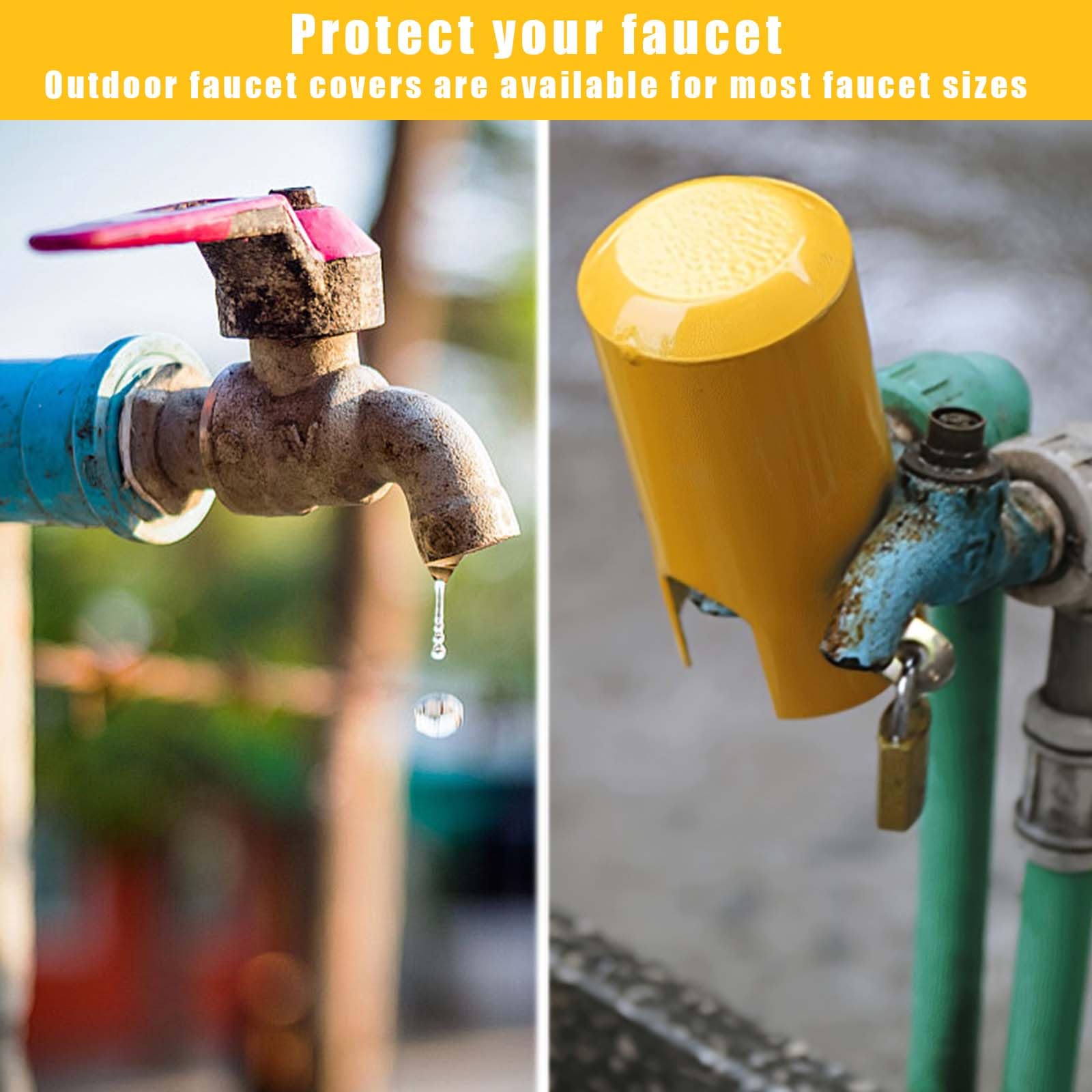ZHYUAN Tap lock, outdoor tap with lock, tap lock, outdoor tap cover, protection against theft and vandalism, tap protective cover, for outdoor garden kitchen (yellow) - Image 4