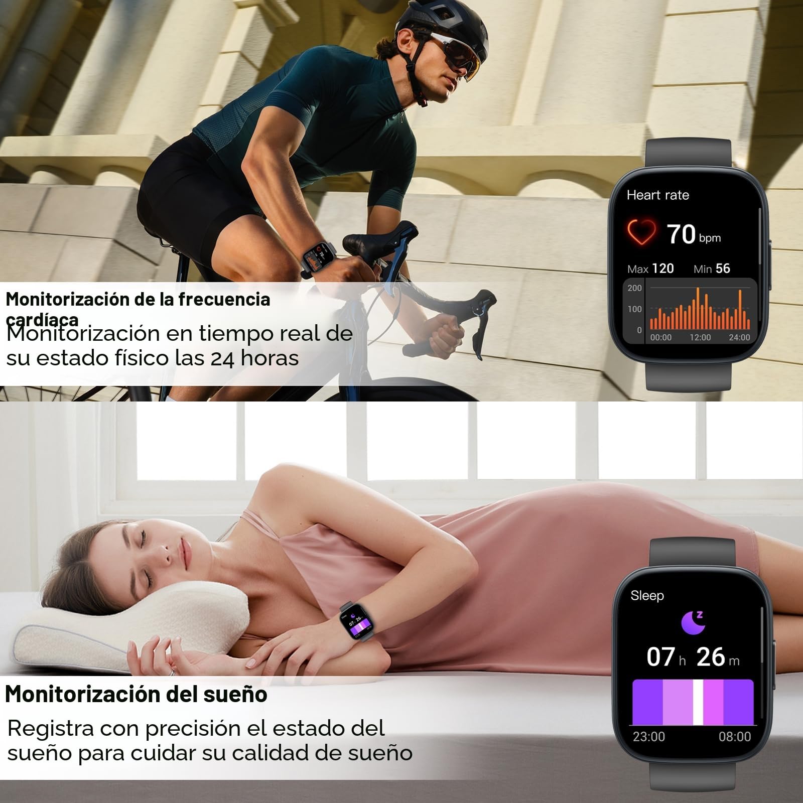 Reloj Inteligente Hombre Mujer, 1.95" Smartwatch con Llamadas Bluetooth y Notificación, 110+ Deportivos Smart Watch con Podómetro/Pulsómetro/Monitor de Sueño, IP68 Pulsera Actividad para Android iOS