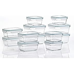 GLASSLOCK Sens 24Pcs Glass Food Storage Set – Airtight & Leakproof, 8 Different Sizes, Anti Slip Lid, Microwave & Oven Safe, Meal prep, Lunch Box, Nestable & Stackable, Pantry Storage