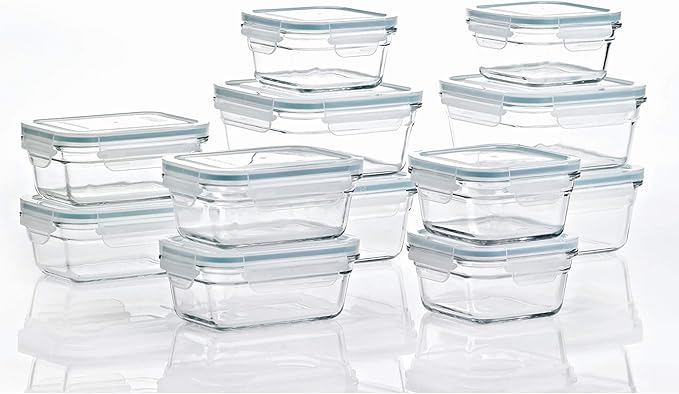 GLASSLOCK 24 Piece Oven Microwave Safe Glass Food Storage Containers Set w/Lids