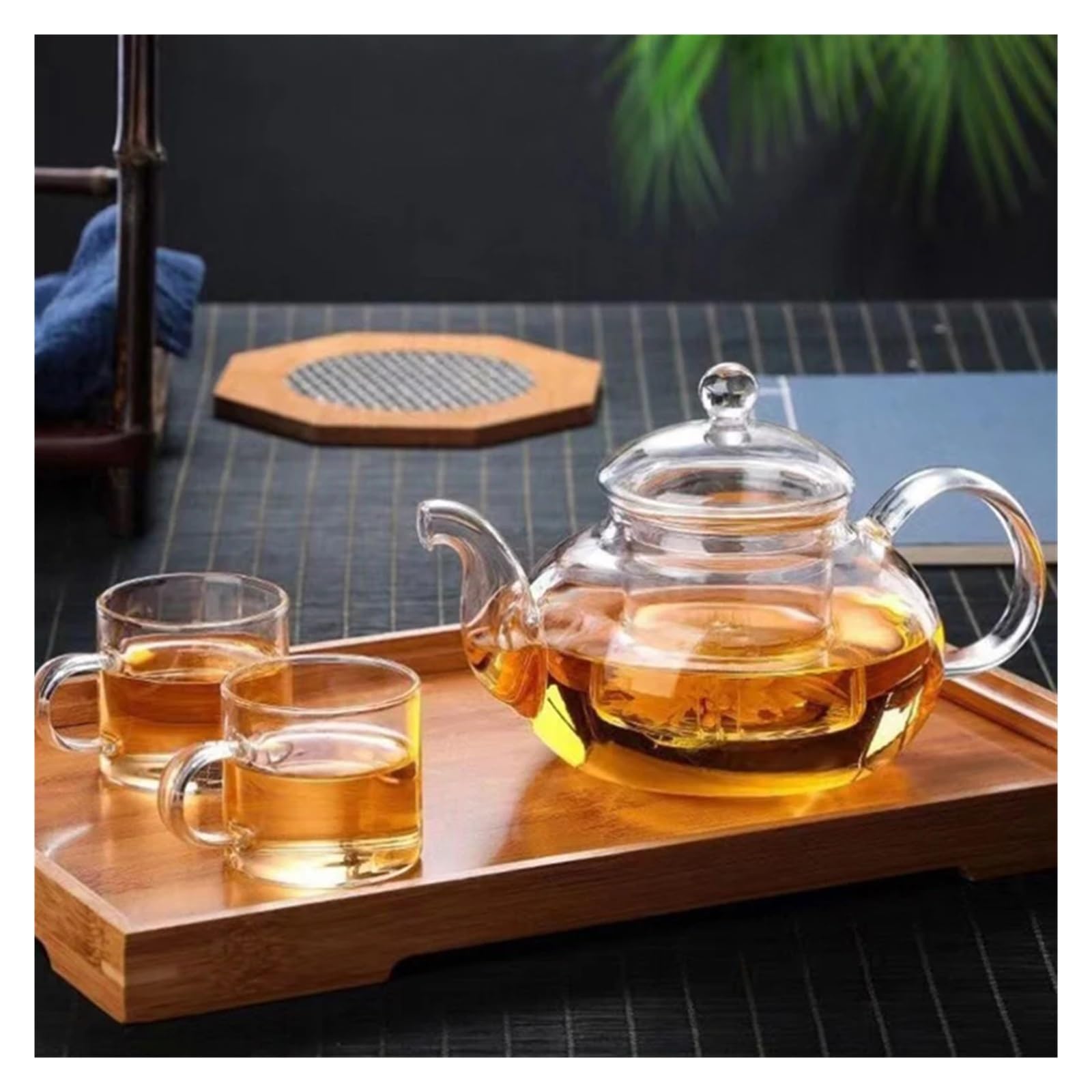 teteras Tetera de vidrio espesado resistente al calor filtrable Tetera de vidrio de borosilicato alto Tetera de vidrio calentable Juego de té(600ML)