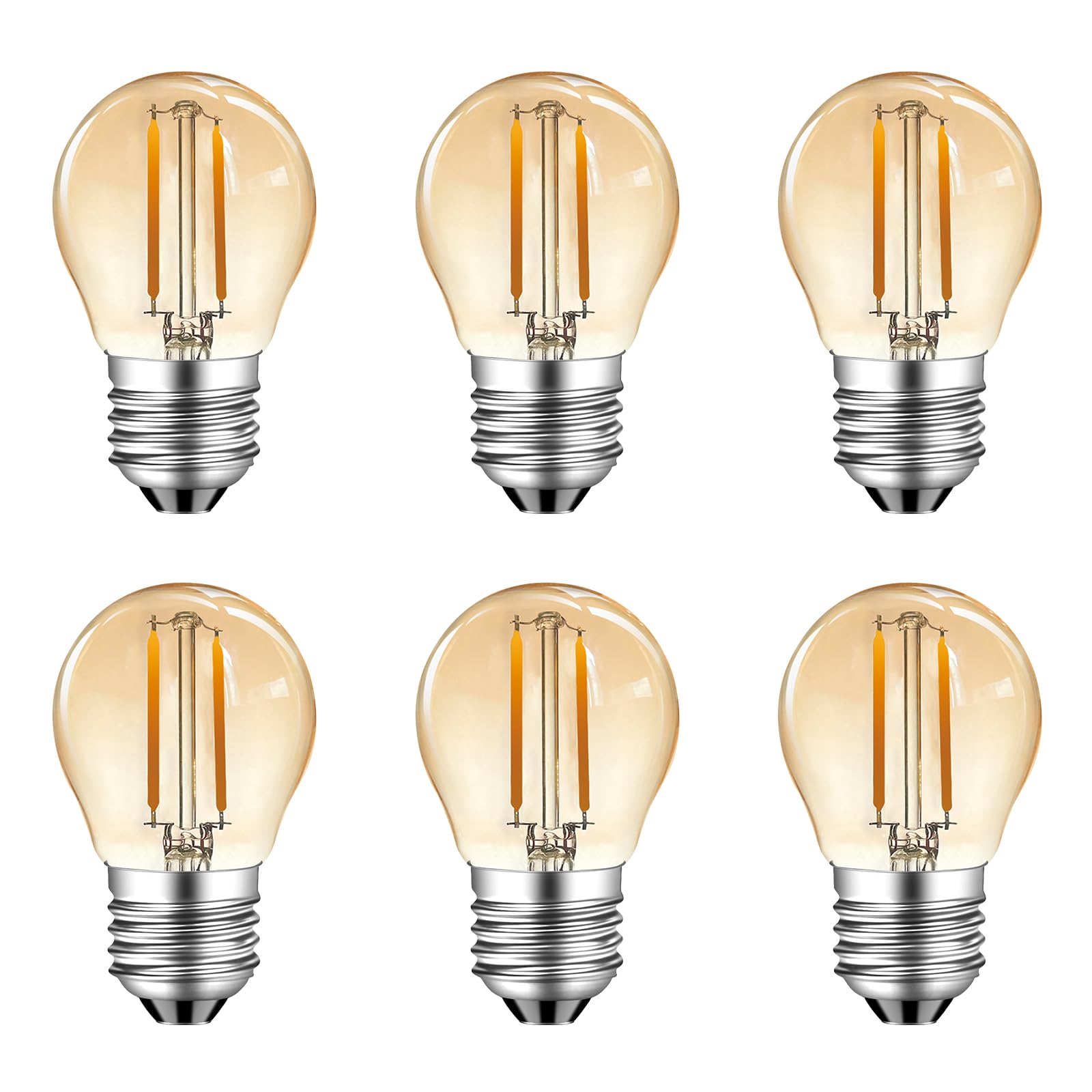 MZYOYO E27 Vintage Filament Glühbirne,2W E27 LED Lampe,2W G45 2700K Warmweiß Birne,ersetzt 10W Glühfadenlampe,Leuchtmittel Retro Beleuchtung,Nicht Dimmbar,Amber,6 Stück