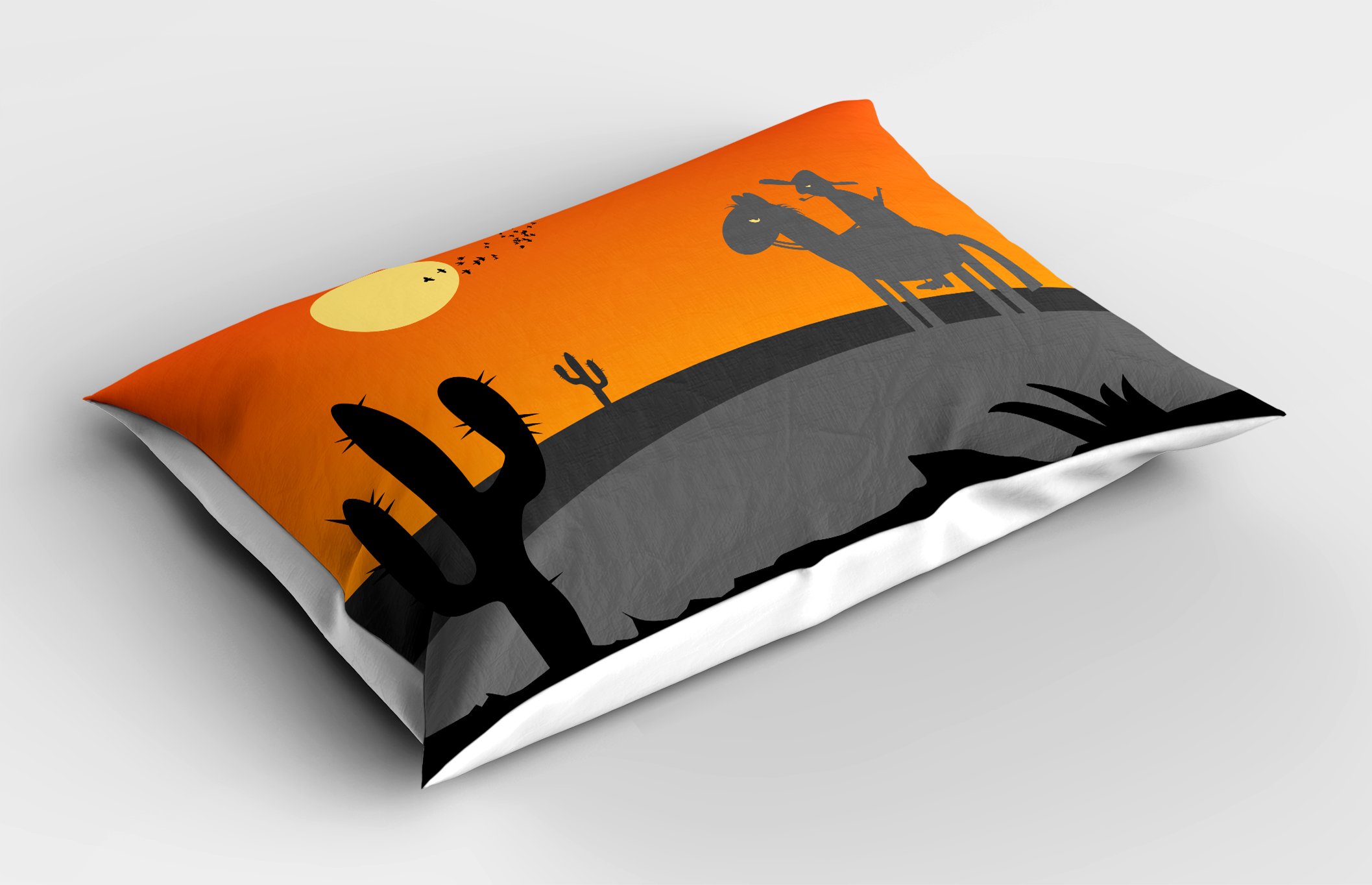 Ambesonne Southwestern Pillow Sham, Cartoon Style Hot Mexico Desert Landscape with Saguaro Cactus and Horse Rider, Decorative Standard Size Printed Pillowcase, 26