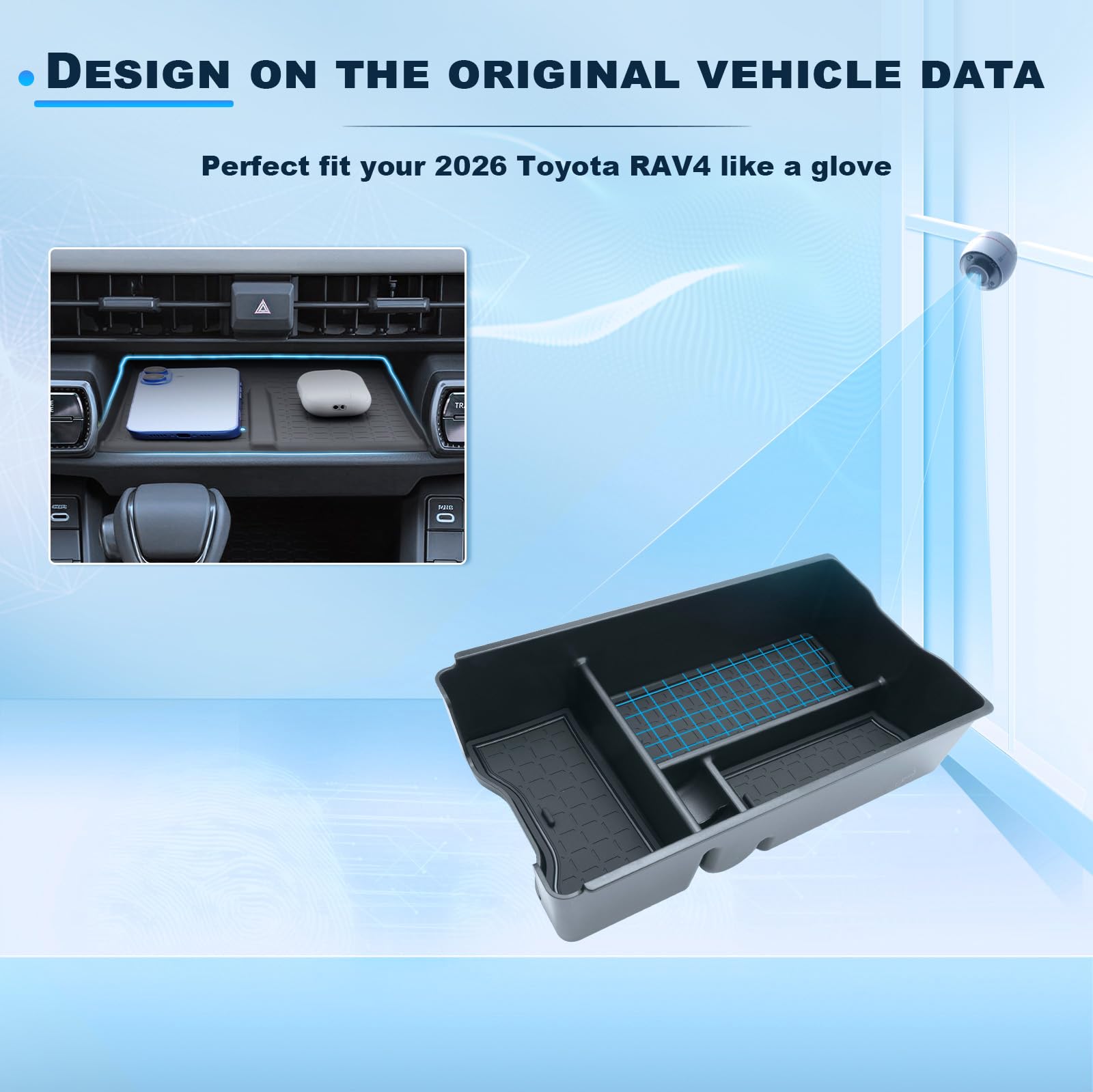 (4 piezas) 2026 R AV4 Organizador de consola central para Toyota R AV4 2026 (6ª generación) alfombrilla de carga inalámbrica y cajón de cargador inalámbrico y caja de reposabrazos y soporte de taza de