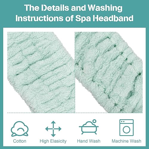 Vista 78 de Chuangdi 3 diademas elásticas de tela de rizo para mujer, maquillaje, lavado de cara, yoga, deportes, ducha (rosa, verde, marrón)