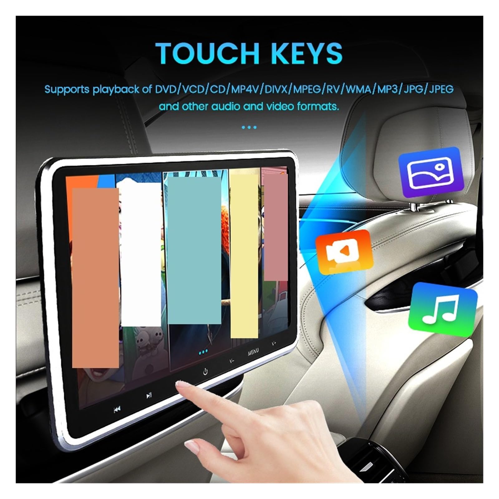 Moniteur D'appui-tête De Voiture 10,1 Pouces, Prise en Charge des Jeux USB/SD/HDMI/Casque/FM/CD/VCD MP5 DVD Tablette Lecteur Vidéo 1024 * 600 HD Bouton Tactile