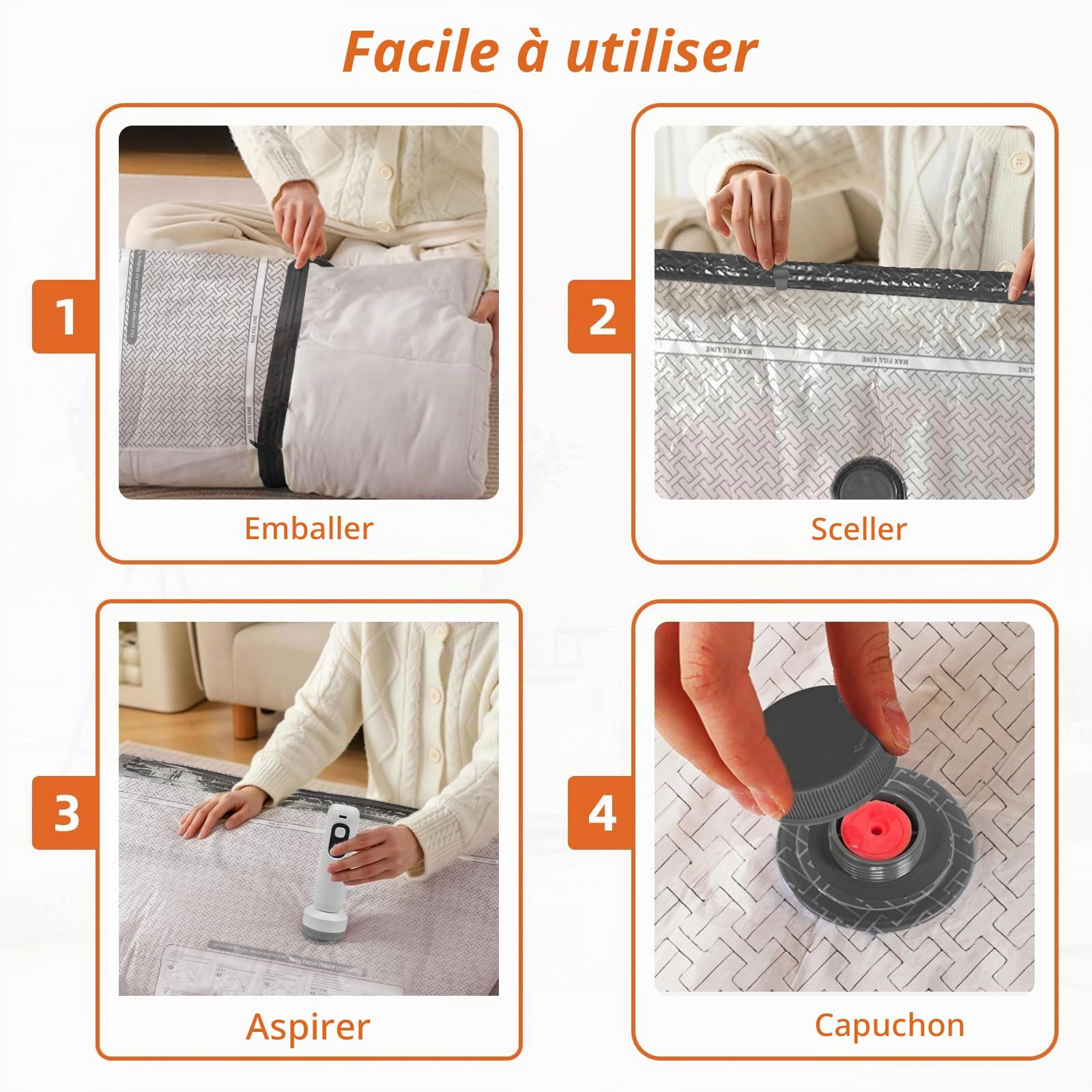 Sac Sous Vide Vetement Aspirateur avec Pompe Électrique, 15 Pièces | Sacs de Rangement Sous Vide en 3 Tailles (40*50/40*60/50*60cm) pour Voyage Bagages et Stockage Quotidien