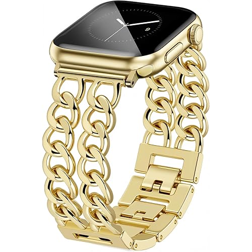 JR.DM Gold Watch Bands for Women Compatible with Apple Watch 38mm 40mm 41mm 42mm (S10/11) Adjustable Metal Band Cowboy Steel Chain Bracelet for iWatch Series1/2/3/4/5/6/7/8/9/10/11 SE 3/2/1 (No Case)