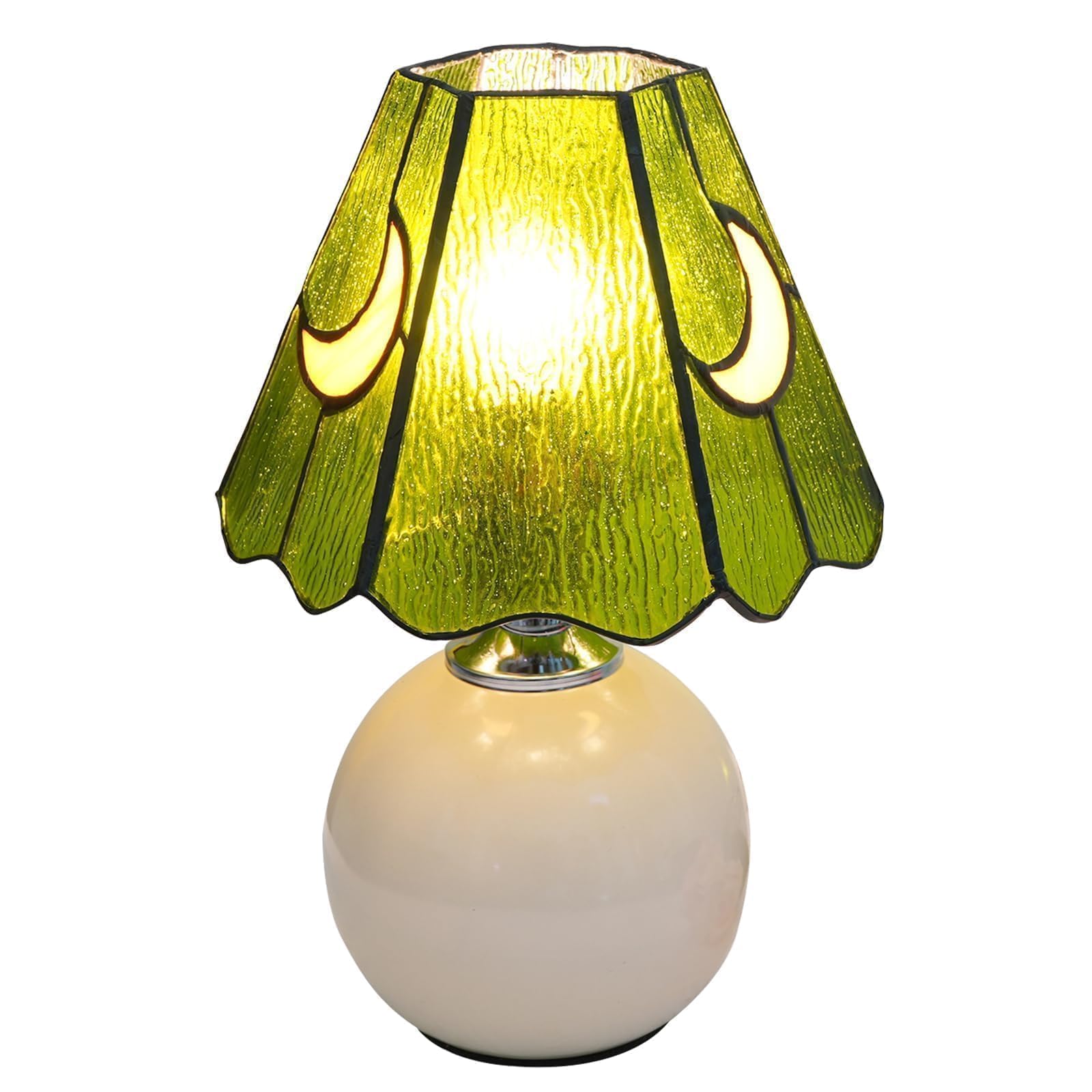 KIPHEPI Tiffany Style Bedside Table Lamp Stained Glass Moon Mushroom Lamp for Bedroom Small Nightstand Lamps for Home Decor Living Room Bedroom Study Nursery Dorm,Green — image 1