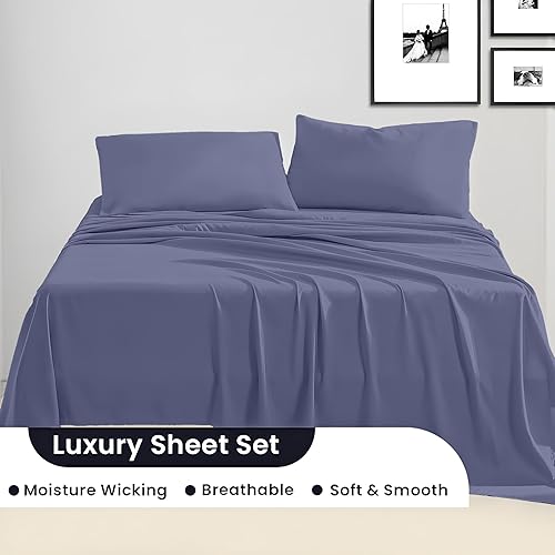 Miniatura 3 de SGI bedding Juego de sábanas de 600 hilos de 4 piezas, 100% algodón egipcio, tamaño Queen, con bolsillo profundo de 15 pulgadas, sábanas de lujo