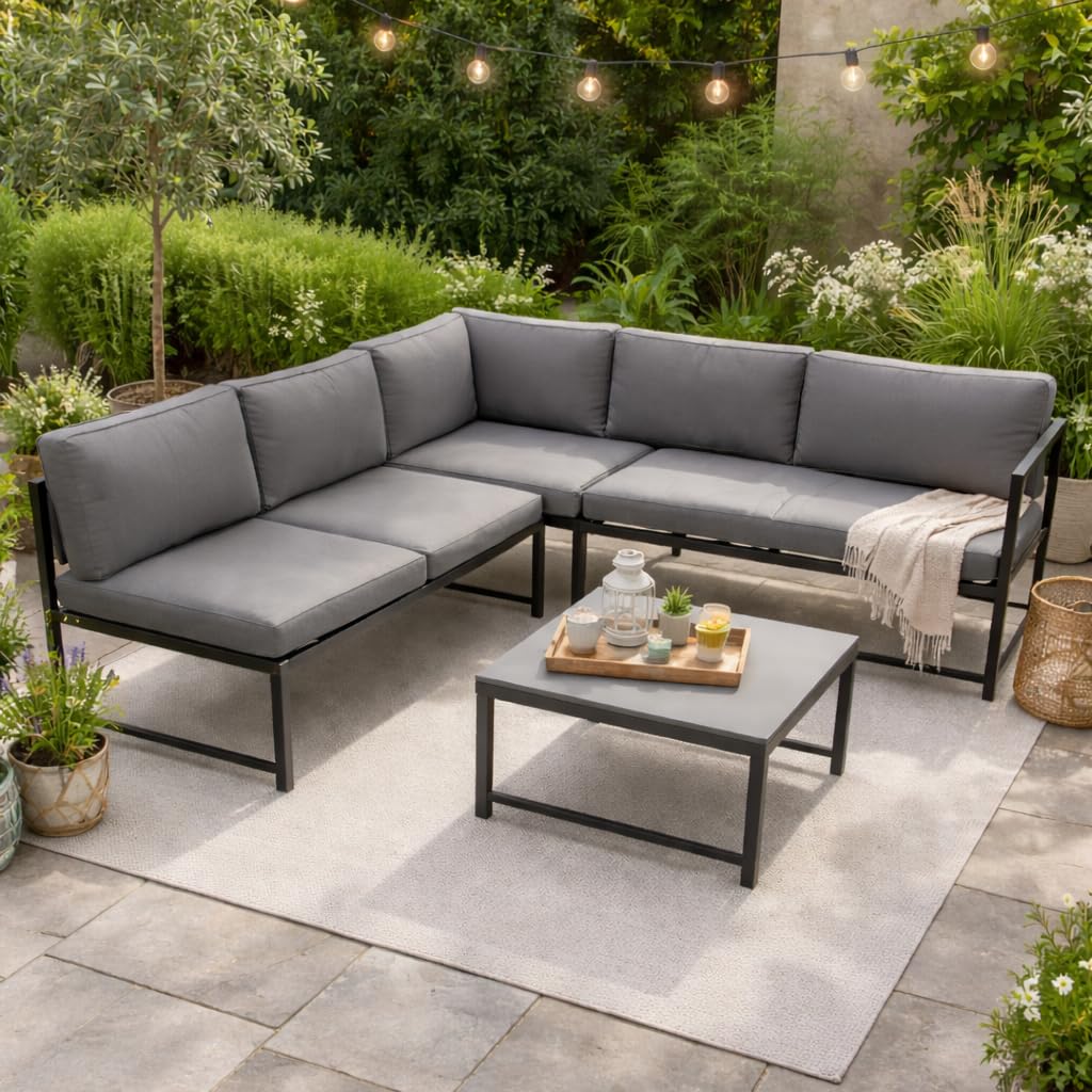 DEGAMO Funktions Eck- Loungeset Montana 192x188cm, Aluminiumgestell dunkelgrau, mit Verstellbarer Liegefunktion und Polstern grau, Outdoor wetterfest