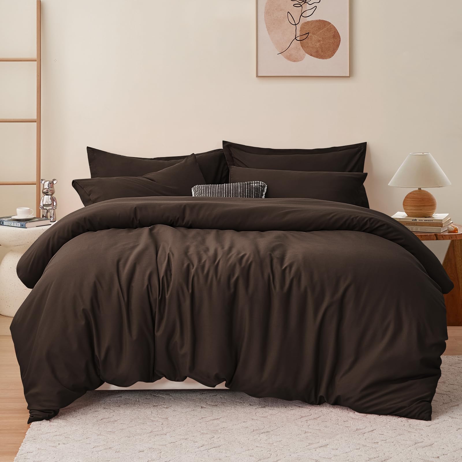RUIKASI Brown Double Duvet Set Bedding Set - Chocolate Duvet Cover Double Bed Set with Zip, Soft Brushed Microfibre Duvet Cover Set Quilt Cover with 2 Pillowcases — image 1