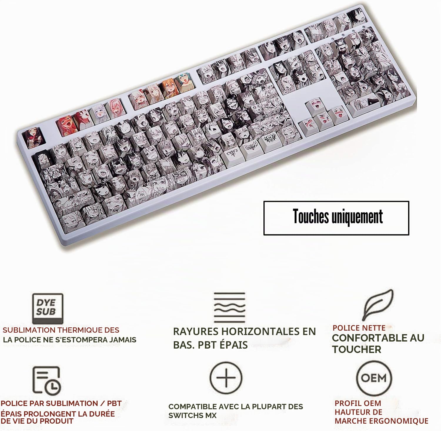 Keycaps OEM PBT 108 touches pour clavier mécanique Cherry Gateron Kailh