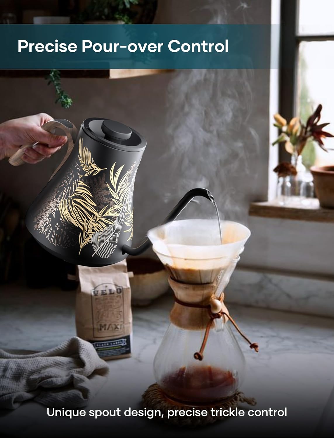 Electric Kettle, Gooseneck Electric Kettle, ±1℉ Precise Temperature Control, Stainless Steel Interior, Quick Heating for Pour Over Coffee, Tea & Boiling Water, 0.9L (Rainforest) - Image 4