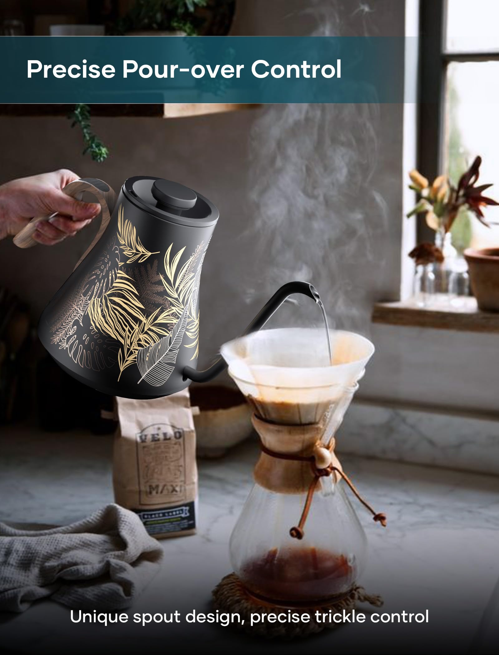 INTASTING - Hervidor eléctrico de cuello de cisne con control de temperatura de ±1 ℉, interior de acero inoxidable, calentamiento rápido para verter sobre café, té de preparación, hervir agua caliente