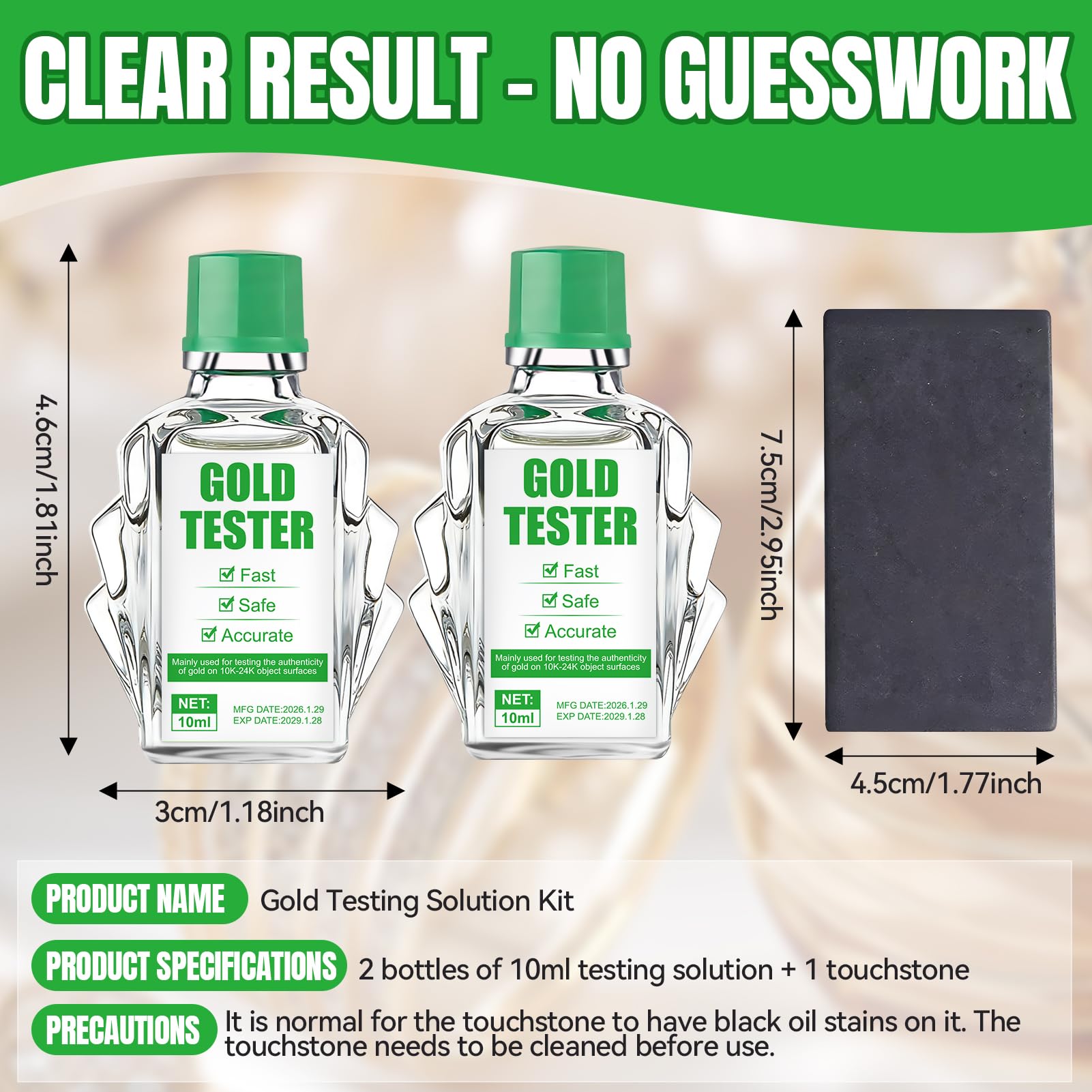 NoxGule Comprobador de Oro, Surtido de Reactivos de Prueba de Oro de 9K-24K, Solución de Análisis + Piedra de Toque, Fácil de Operar, Resultados Rápidos, Pruebas Confiables, 20ml — view 7