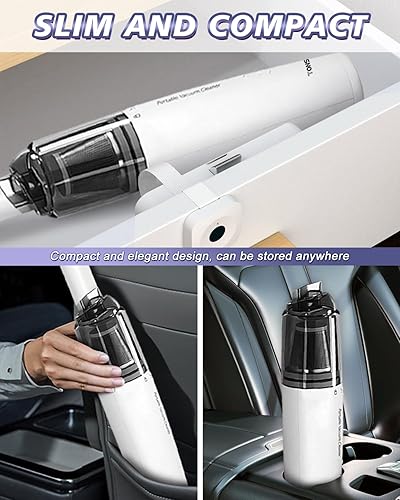 Miniatura 7 de T7 Aspiradora de mano inalámbrica, recargable y portátil con alta succión, aspiradora pequeña con 25 minutos de tiempo de funcionamiento, mini