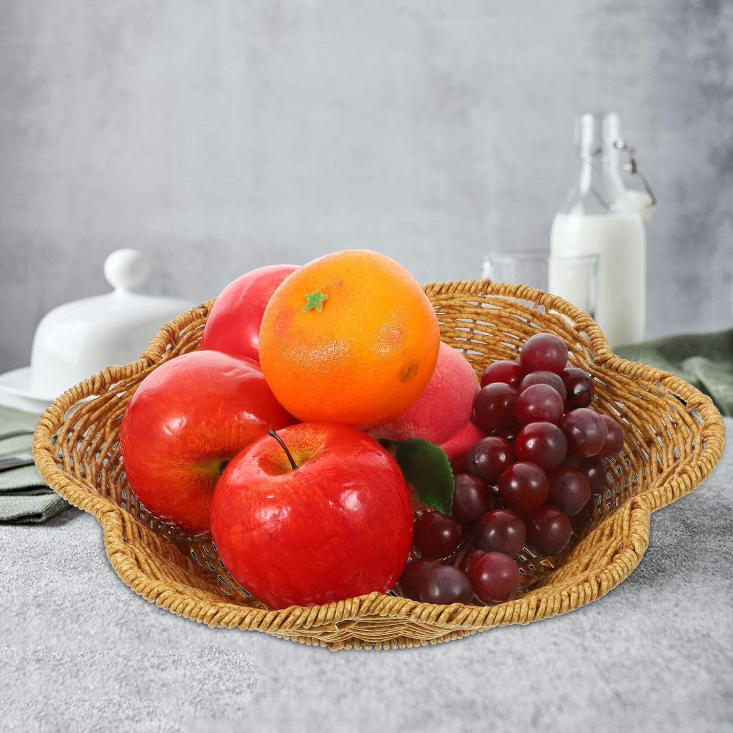 Woven Fruit Basket Medium Iron PP Storage Tray for Home Office image 5
