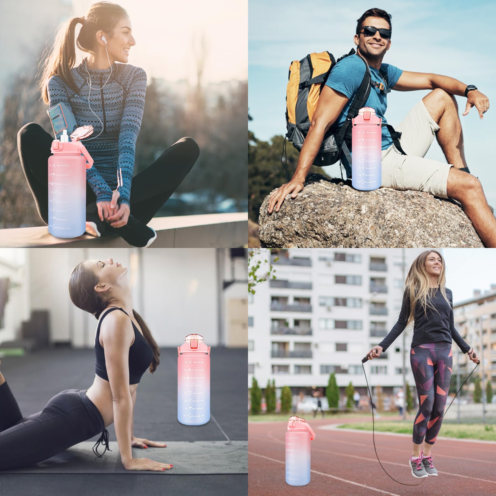 MXTIMWAN Borraccia Sportiva 2L con Cannuccia e Indicatore del Tempo Motivazionale, a Prova di Perdite Senza BPA, Borraccia Plastica, Borraccia Palestra per Yoga, Corsa, Bicicletta, Campeggio