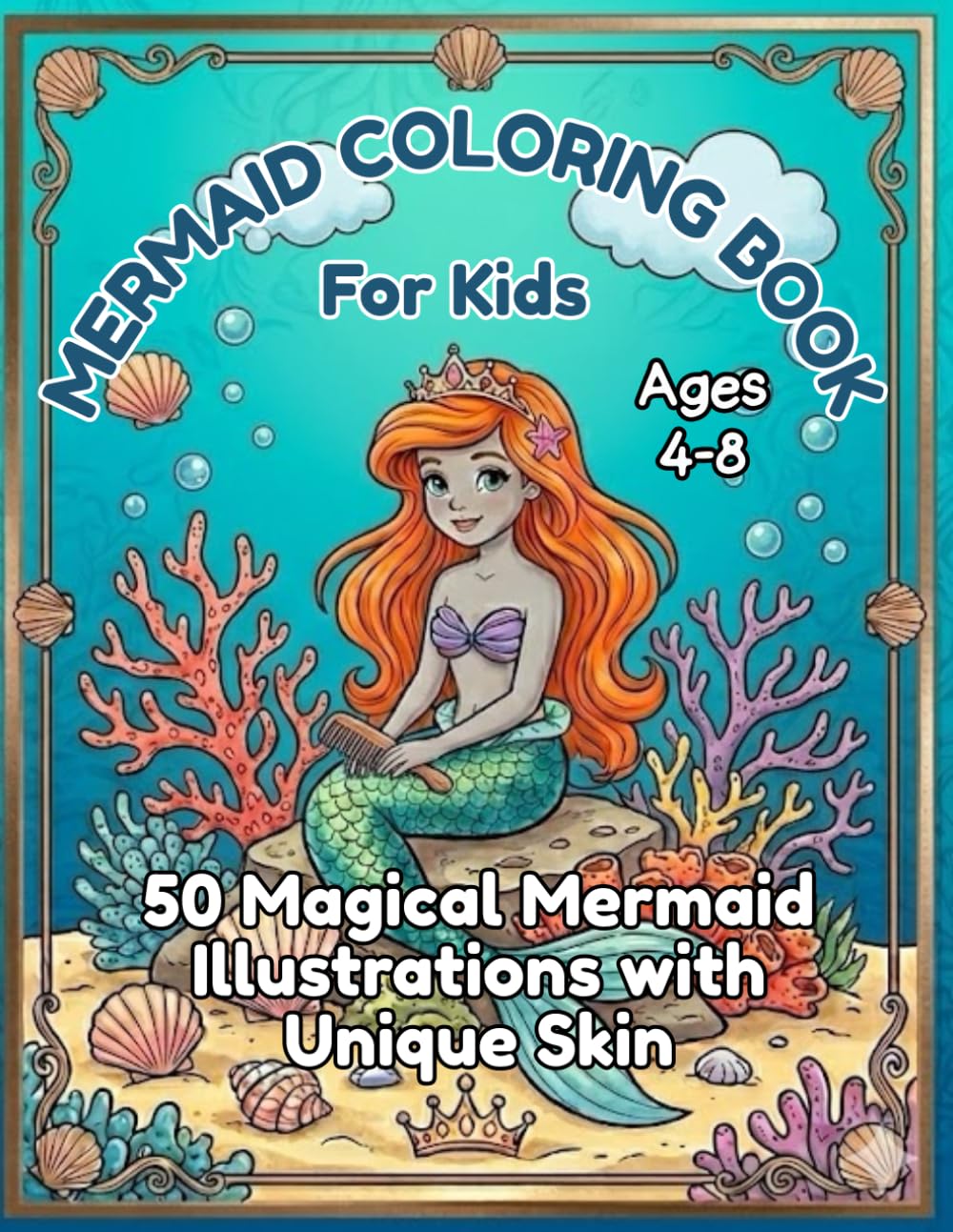 Mermaid Coloring Book For Kids Ages 4-8: 50 Magical Mermaid Illustrations with Undersea Friends, Sea Creatures, and Ocean Wonders for Creative Girls