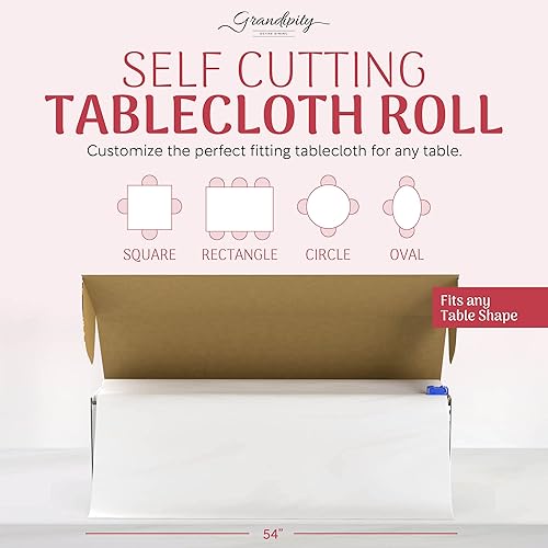 Miniatura 8 de Grandipity Rollo de mantel de plástico, 54 pulgadas x 100 pies, manteles de plástico blanco para fiestas, desechables con caja de corte, mantel