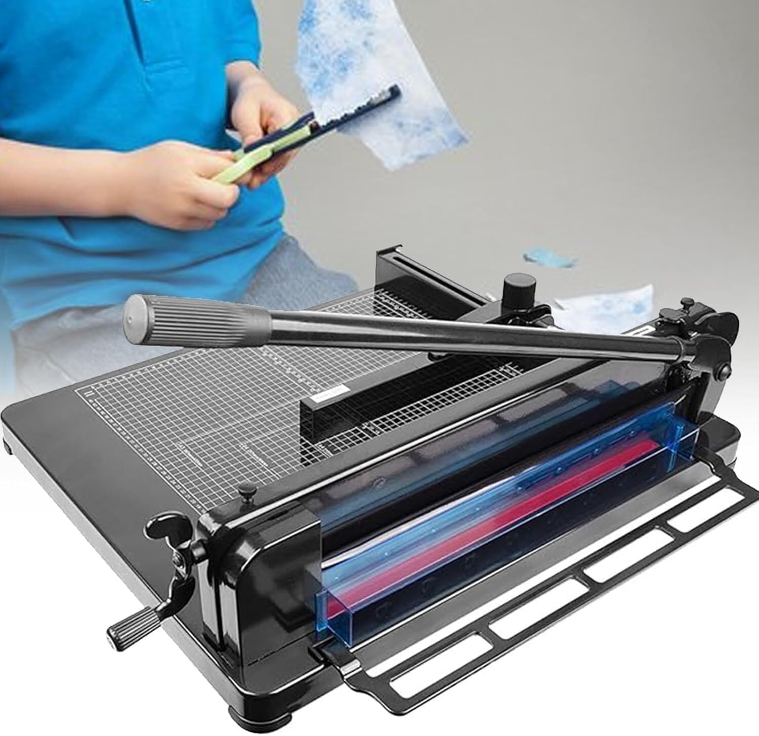 Cortadora de Papel A4 de Alta Resistencia, Grosor de Corte de 40 mm, Solapas de posicionamiento Ajustables, Rejilla guía de Corte Transparente for Papel Artesanal y Etiquetas de cupones.