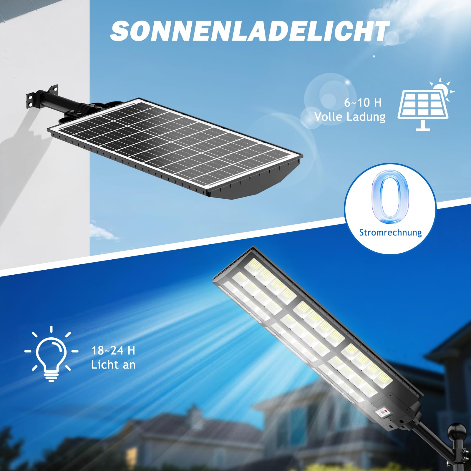 Große Solar Straßenlaterne für Außen, IP67 Wasserdichte Solarlampen mit Bewegungsmelder, 7000K Große Solarleuchten für Außen mit Fernbedienung, Solar Wegeleuchte für Garten Parkplatz Straßen