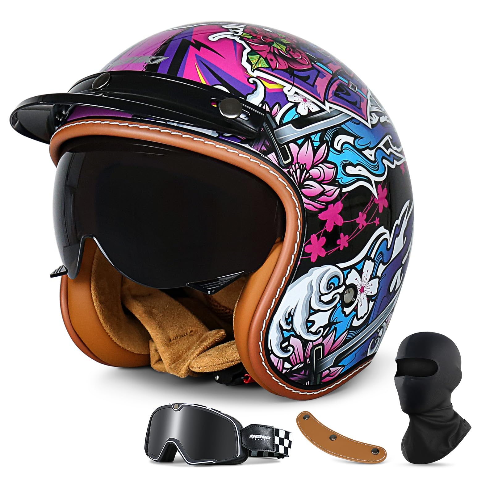 NENKI 3/4 Vintage Open Face Motorcycle Helmet