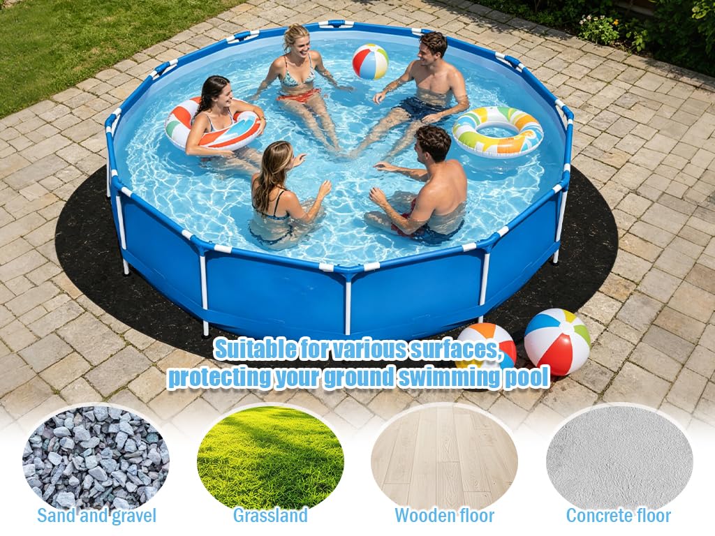Base Redonda para Piscina, Base de Piscina Redonda, Base Antideslizante y Resistente al Desgaste para Piscina, para Jardín Césped, Multifuncional para Piscinas al Aire Libre (Negro/305cm)