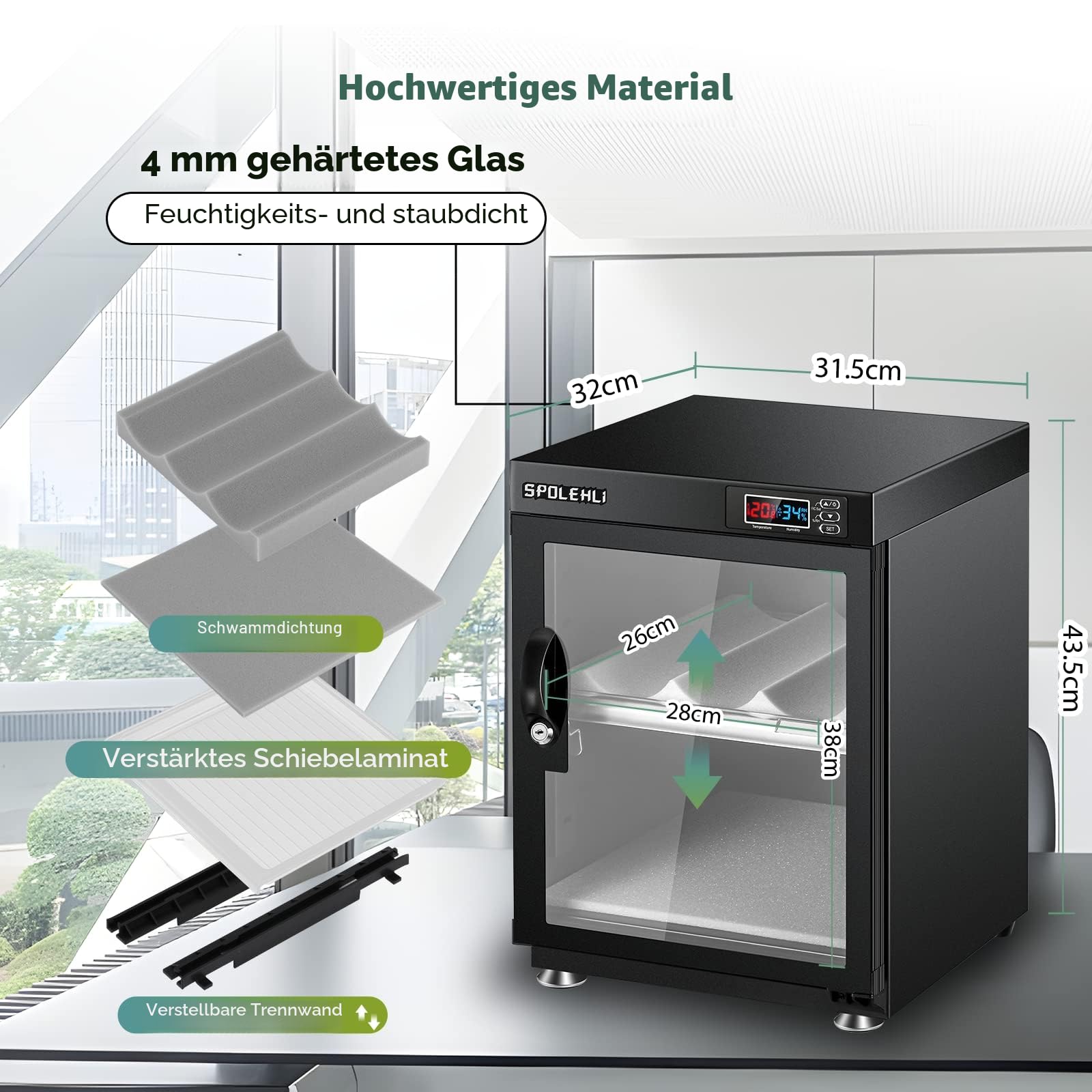 Kamera Trockenschrank Digitaler Luftentfeuchter 35L Elektronische Trockenbox und energiesparenden LED-Lichtern für die Aufbewahrung von Kameraobjektiven und elektronischen Geräten