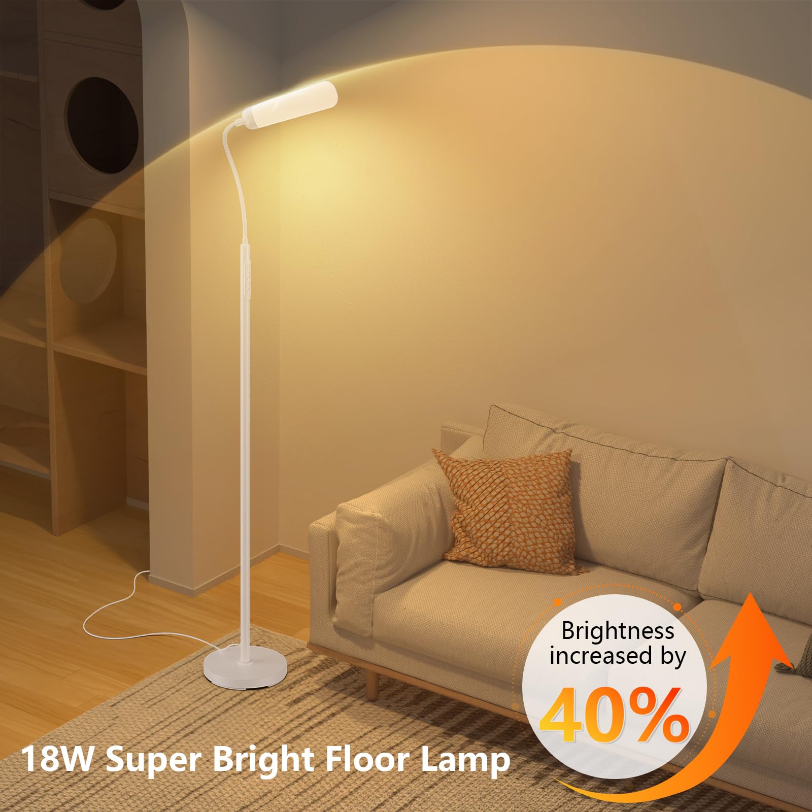 Lampadaire LED Dimmable 18W 1200lm avec Télécommande et Contrôle Tactile 4 Températures 4 Luminosités Blanc