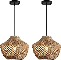Vista 1 de 2-Pack Rattan Pendant Light Fixtures,11.81" Boho Pendant Light,Hand Woven Water Plants Rattan Chandelier for Workplace Occasions Restaurants Dining